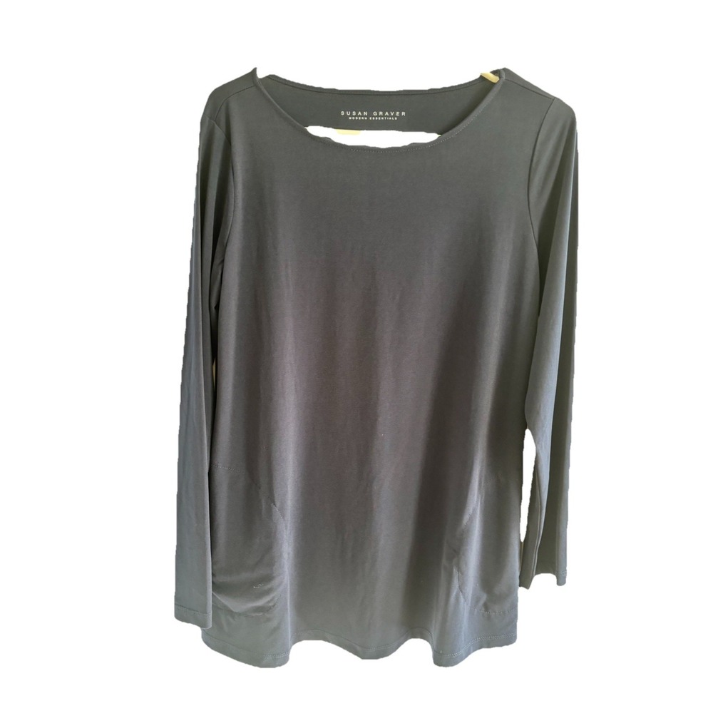 Susan Graver Modern Essentials Liquid Knit Tunic Top Navy Blue Small